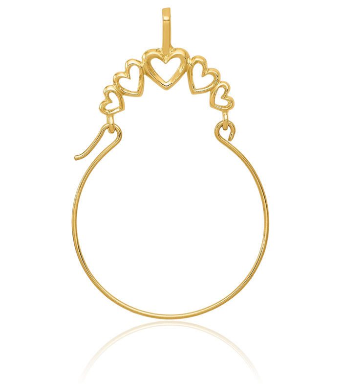 10K Solid Yellow Gold 5 Heart Necklace Love Pendant Charm Holder