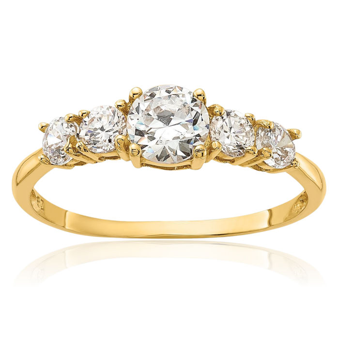 10K Solid Yellow Gold 5 Stone Cubic Zirconia CZ Engagement Ring