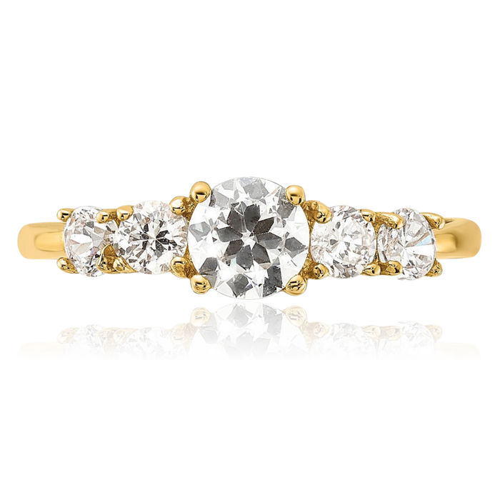 10K Solid Yellow Gold 5 Stone Cubic Zirconia CZ Engagement Ring