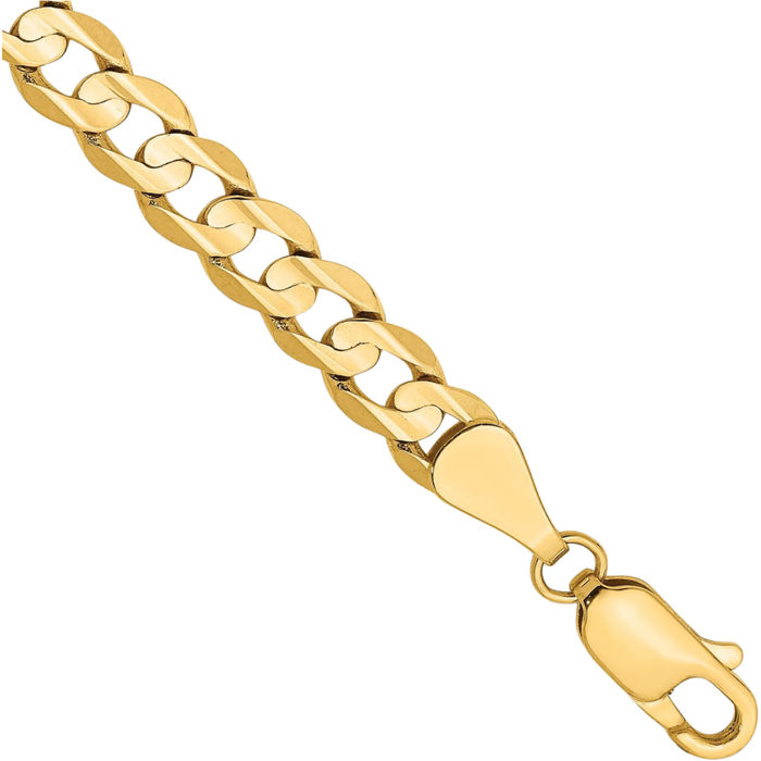 10K Solid Yellow Gold 5.25mm Concave Curb Link Chain Bracelet