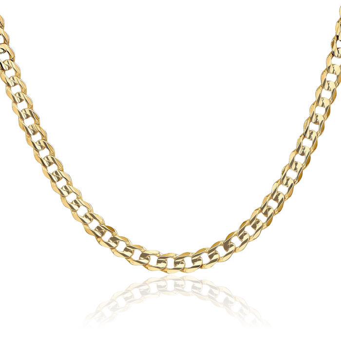 10K Solid Yellow Gold 5.25mm Concave Curb Link Chain Necklace