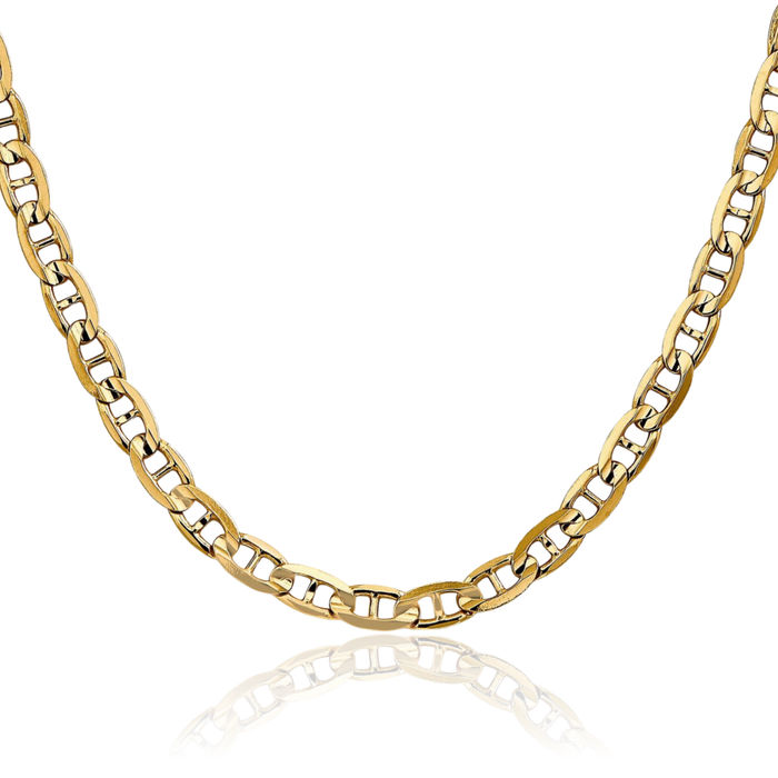 10K Solid Yellow Gold 5.25mm Concave Anchor Mariner Link Chain Necklace