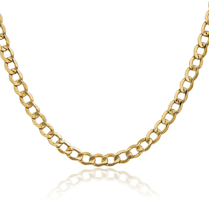 10K Solid Yellow Gold 5.25mm Curb Link Chain Necklace