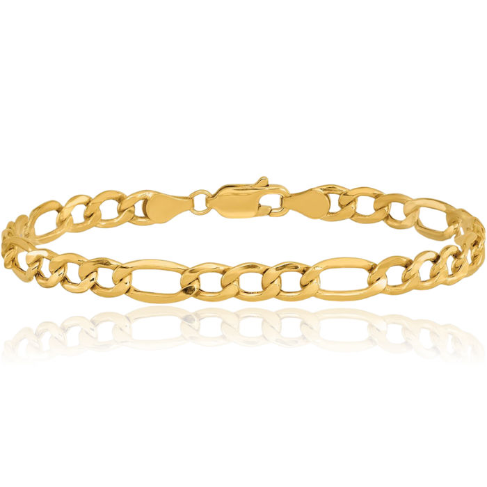 10K Solid Yellow Gold 5.35mm Figaro Link Chain Bracelet