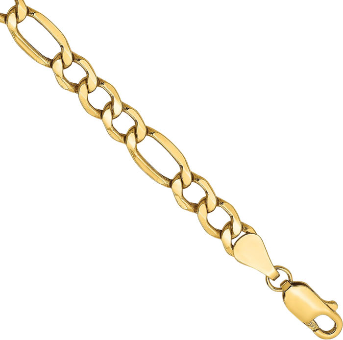 10K Solid Yellow Gold 5.35mm Figaro Link Chain Bracelet