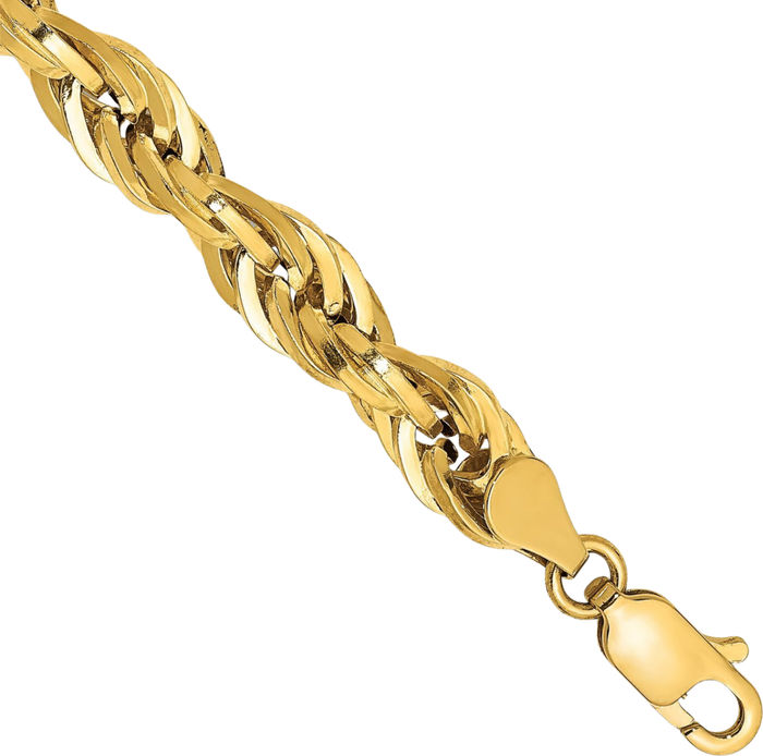 10K Solid Yellow Gold 5.4mm Rope Chain Bracelet