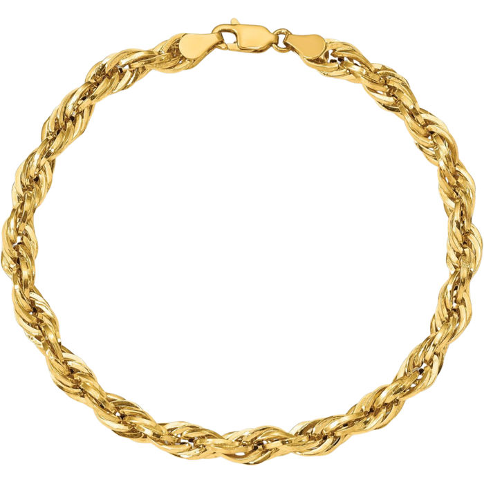 10K Solid Yellow Gold 5.4mm Rope Chain Bracelet