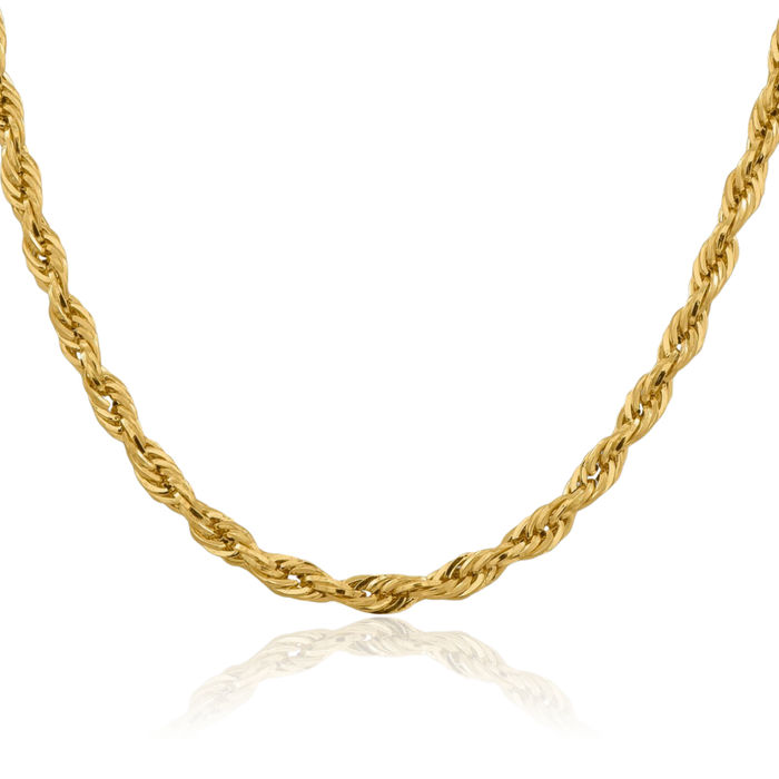 10K Solid Yellow Gold 5.4mm Rope Chain Twisted Link Necklace