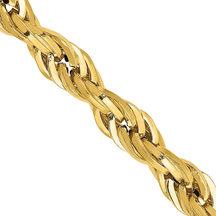 10K Solid Yellow Gold 5.4mm Rope Chain Twisted Link Necklace