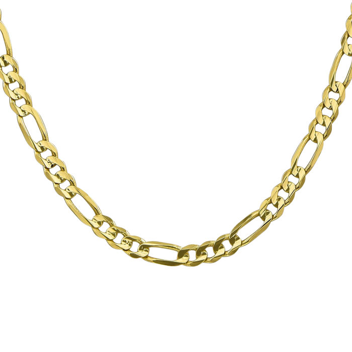 10K Solid Yellow Gold 5.5mm Concave Figaro Link Chain Necklace