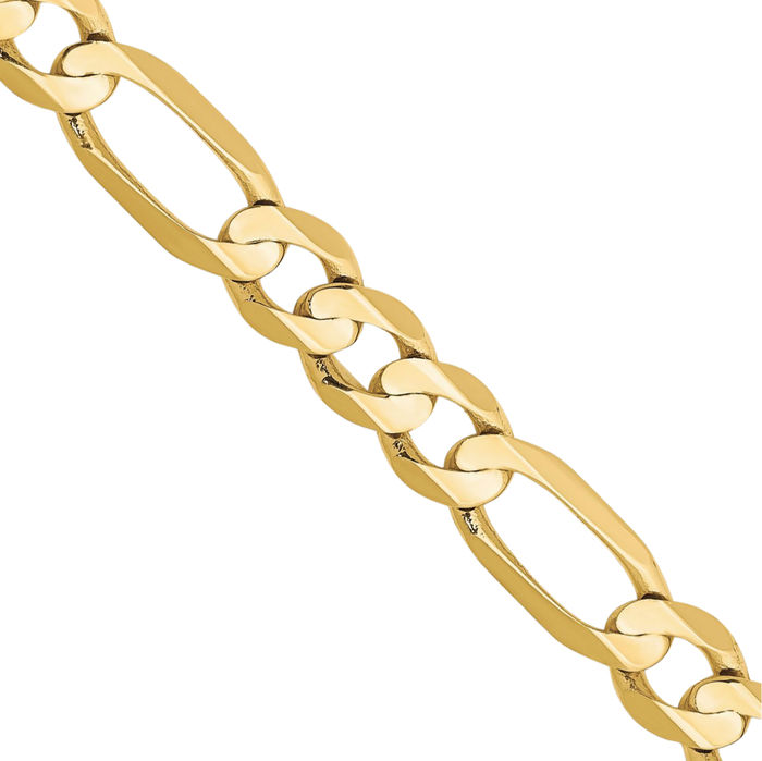 10K Solid Yellow Gold 5.5mm Concave Figaro Link Chain Necklace