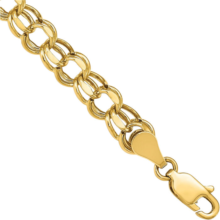 10K Solid Yellow Gold 5.5mm Double Link Chain Charm Bracelet