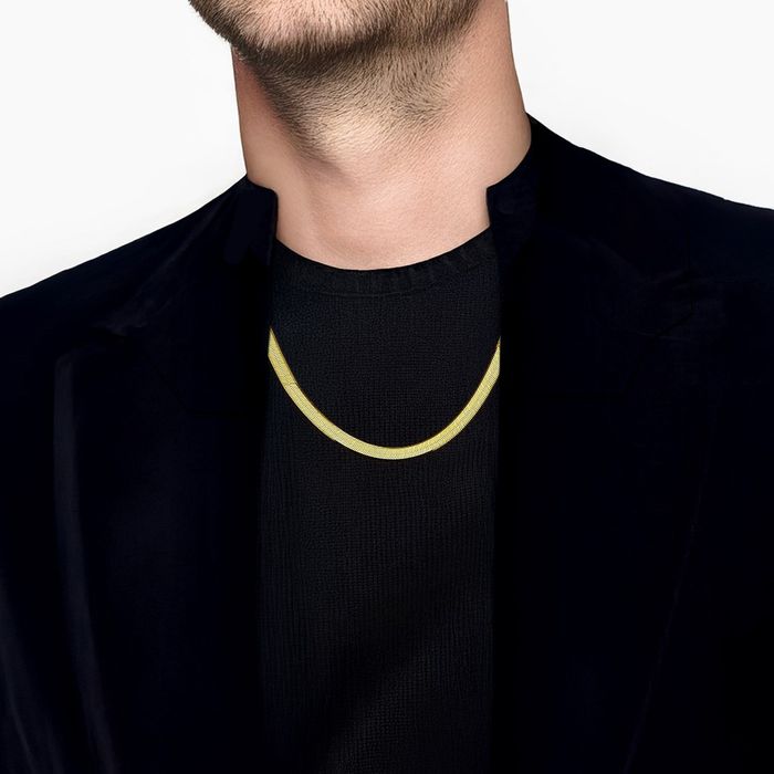10K Solid Yellow Gold 5.5mm Herringbone Chain Necklace