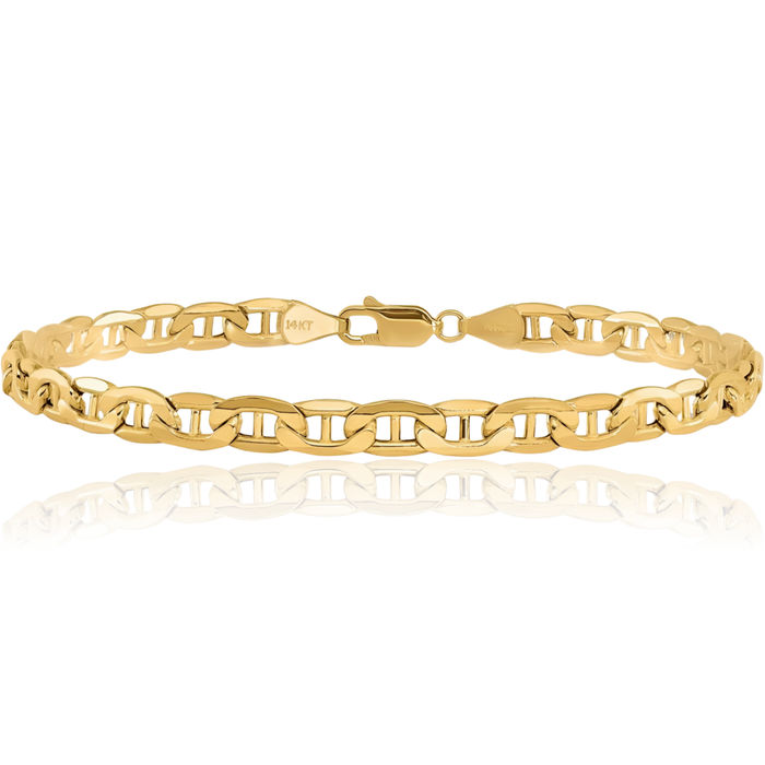 10K Solid Yellow Gold 5.5mm Anchor Mariner Link Chain Bracelet