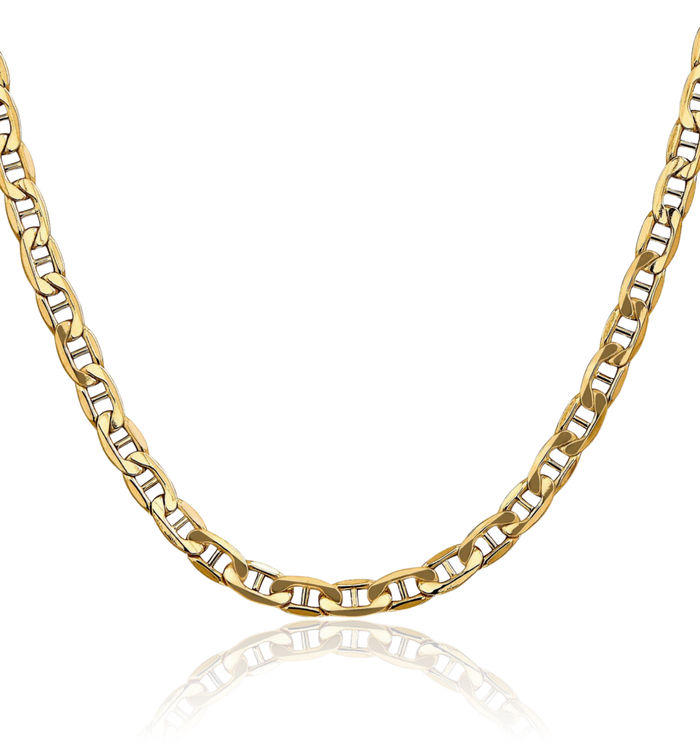 10K Solid Yellow Gold 5.5mm Anchor Mariner Link Chain Necklace