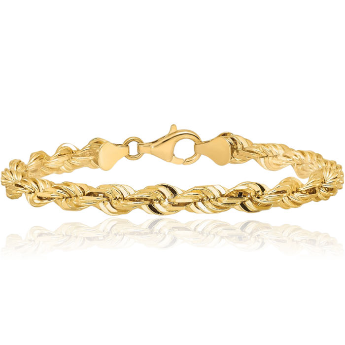 10K Solid Yellow Gold 5.5mm Rope Chain Bracelet