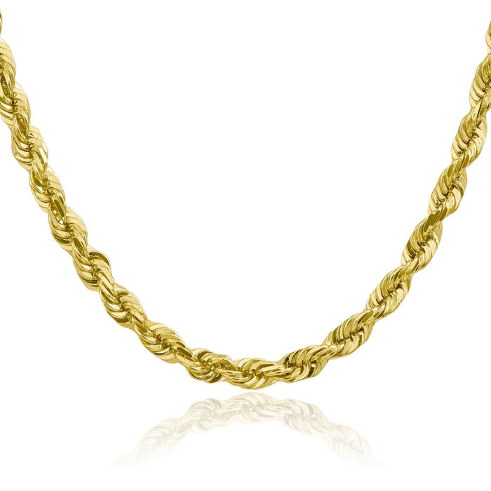 10K Solid Yellow Gold 5.5mm Rope Chain Twisted Link Necklace