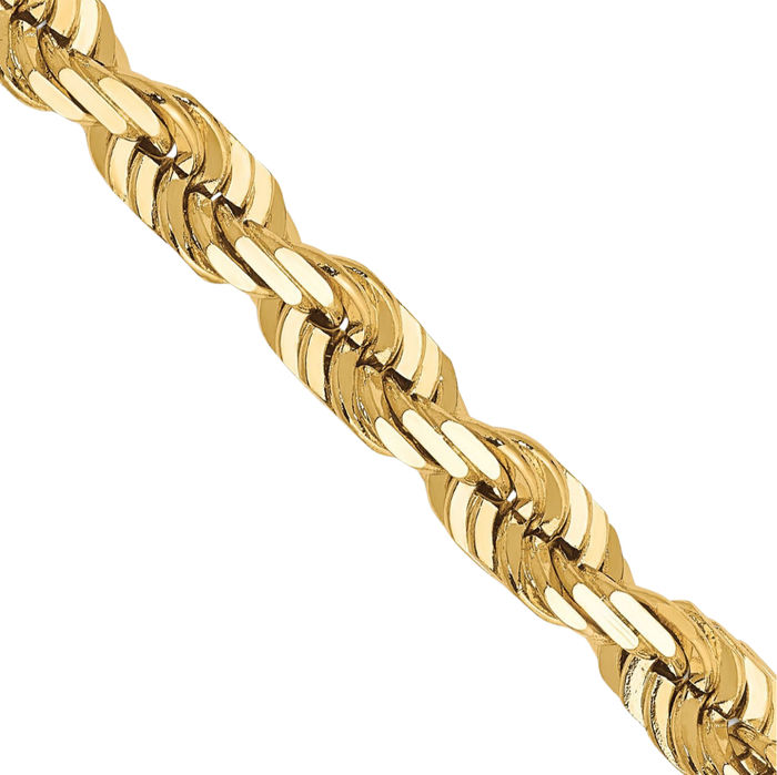 10K Solid Yellow Gold 5.5mm Rope Chain Twisted Link Necklace