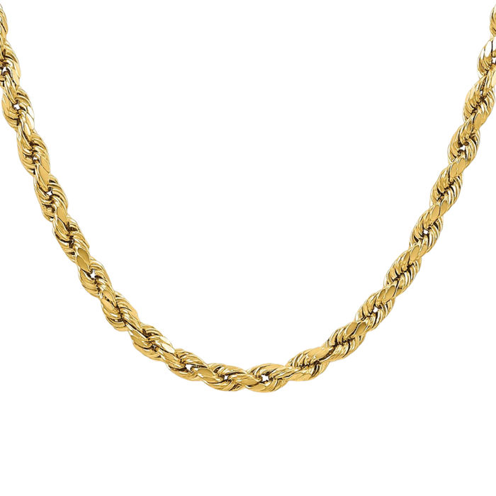 10K Solid Yellow Gold 5.5mm Rope Chain Twisted Link Necklace