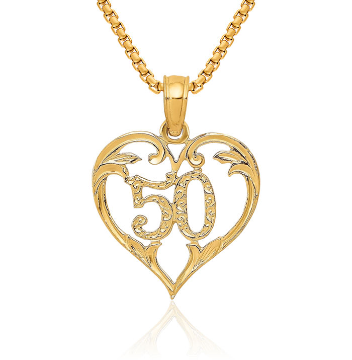 10K Solid Yellow Gold 50 Heart Necklace Love Pendant Charm