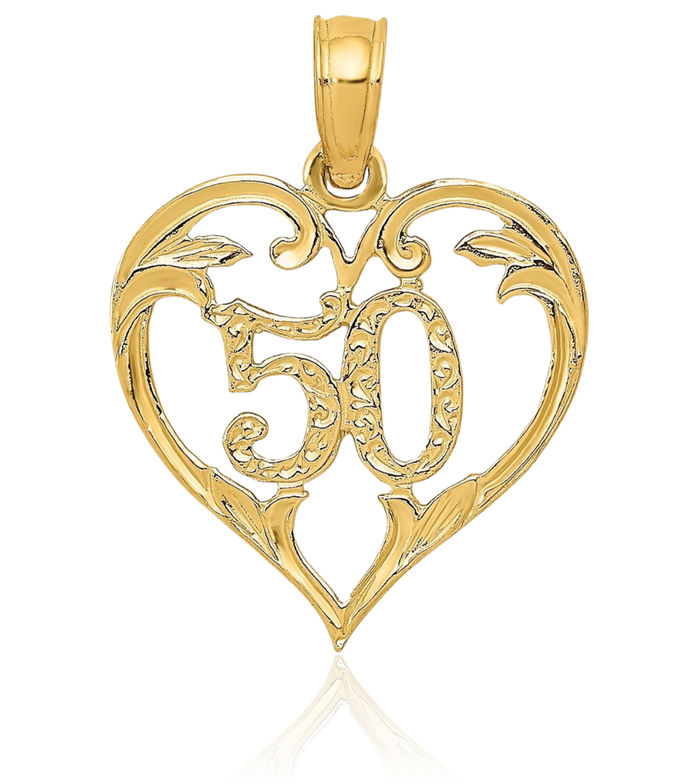 10K Solid Yellow Gold 50 Heart Necklace Love Pendant Charm