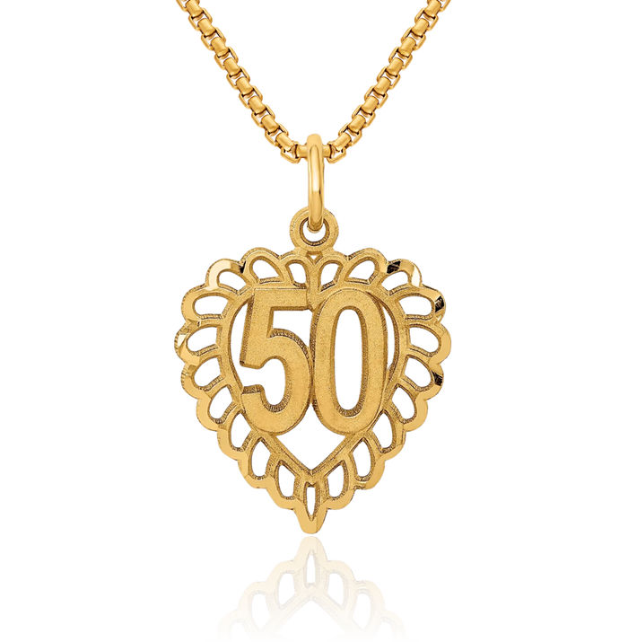 10K Solid Yellow Gold 50 Heart Necklace Love Pendant Charm