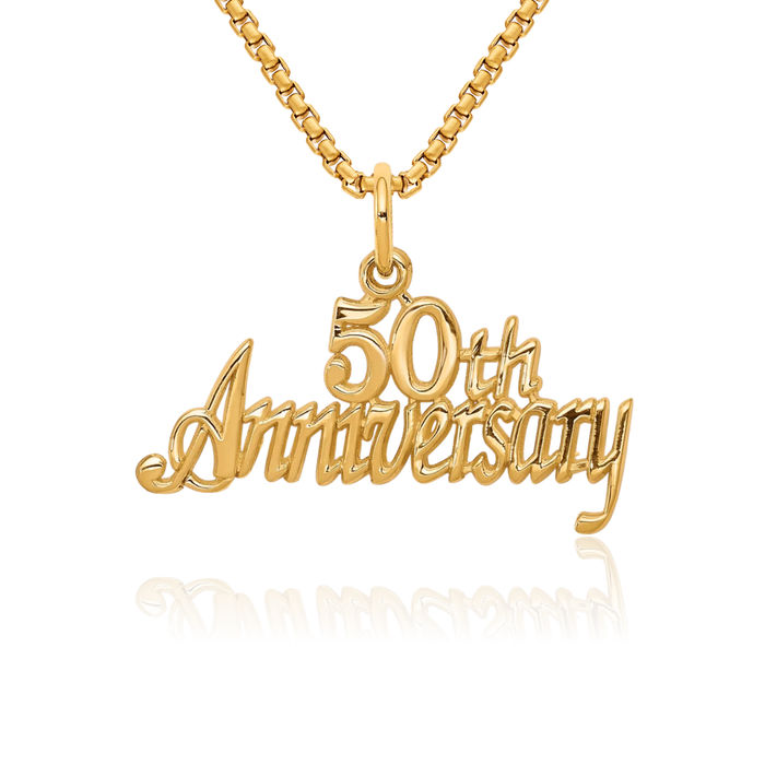 10K Solid Yellow Gold 50th Anniversary Necklace Chain Pendant Charm