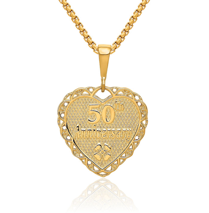 10K Solid Yellow Gold 50th Anniversary Necklace Chain Pendant Charm