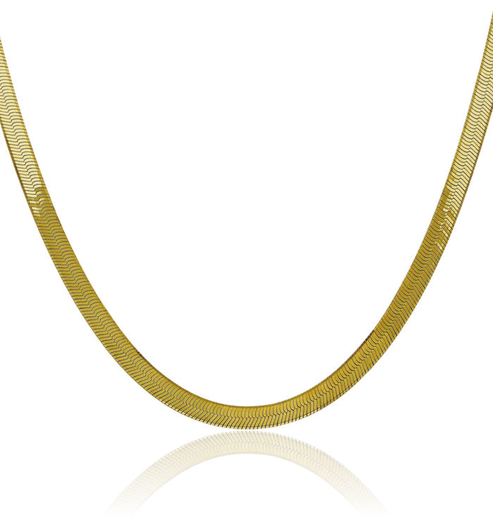 10K Solid Yellow Gold 5mm Herringbone Chain Necklace