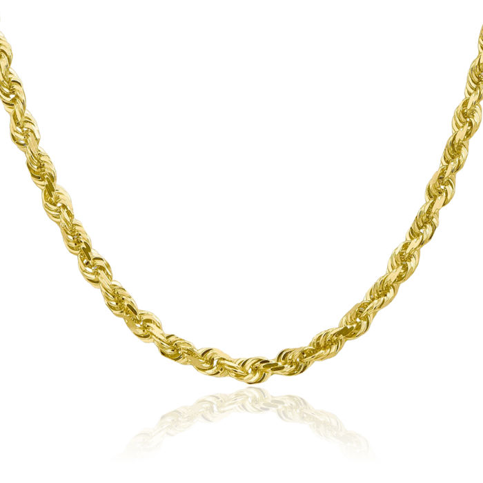 10K Solid Yellow Gold 5mm Quadruple Rope Chain Twisted Link Necklace