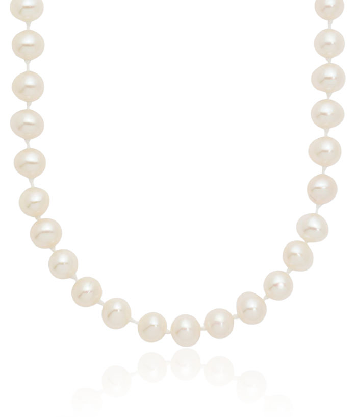 14K Solid Yellow Gold 5mm White Near Round Freshwater Cultured Pearl Necklace Chain