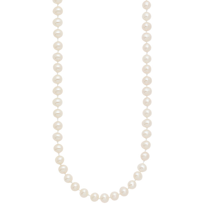 14K Solid Yellow Gold 5mm White Near Round Freshwater Cultured Pearl Necklace Chain