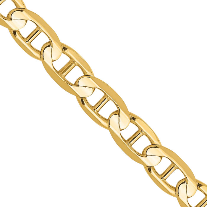 10K Solid Yellow Gold 6.25mm Concave Anchor Mariner Link Chain Necklace