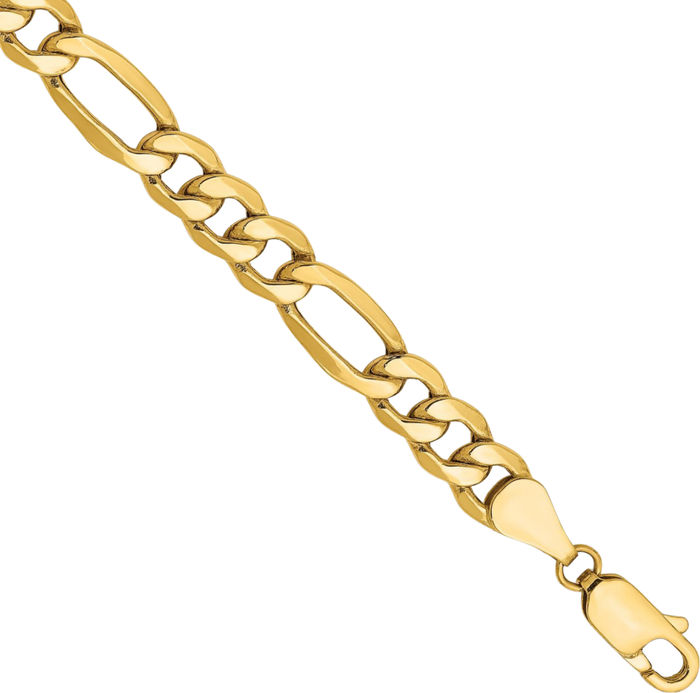 10K Solid Yellow Gold 6.25mm Figaro Link Chain Bracelet