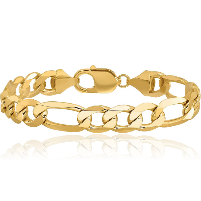 10K Solid Yellow Gold 7mm Figaro Link Chain Bracelet