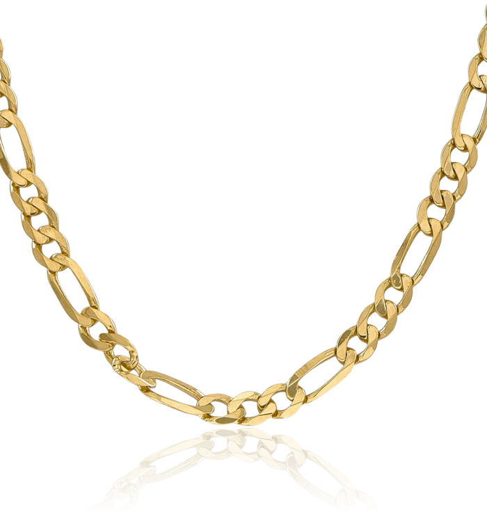 10K Solid Yellow Gold 6.25mm Figaro Link Chain Necklace