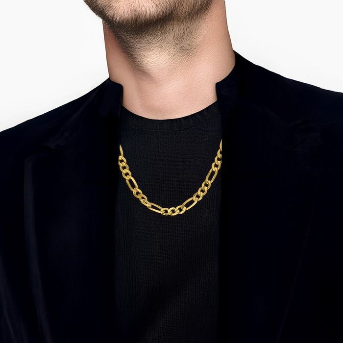 10K Solid Yellow Gold 6.25mm Figaro Link Chain Necklace