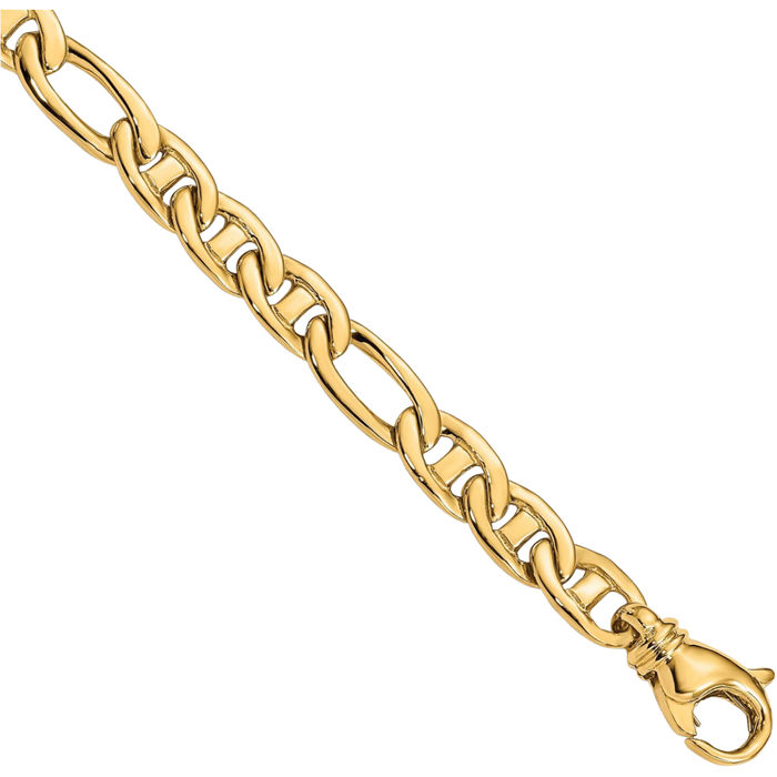 10K Solid Yellow Gold 6.5mm 3 Anchor Mariner Figaro Link Chain Bracelet