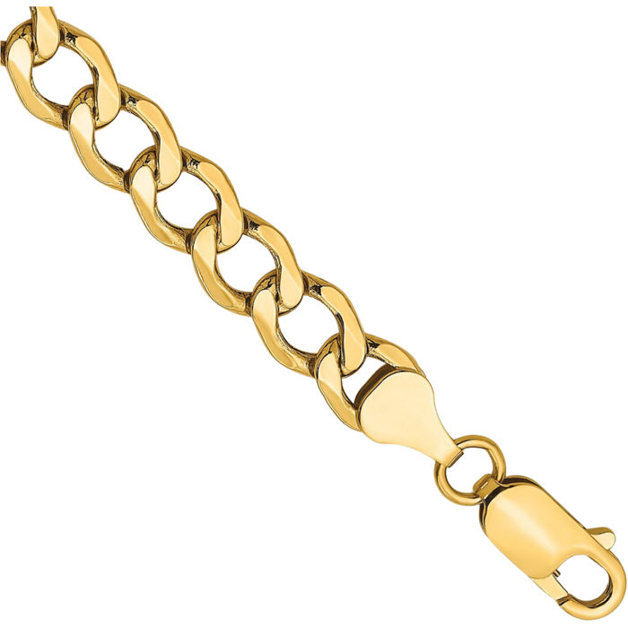 10K Solid Yellow Gold 6.5mm Curb Link Chain Bracelet