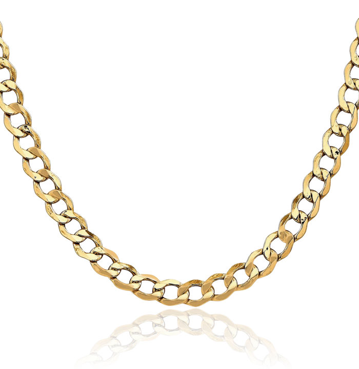 10K Solid Yellow Gold 6.5mm Curb Link Chain Necklace