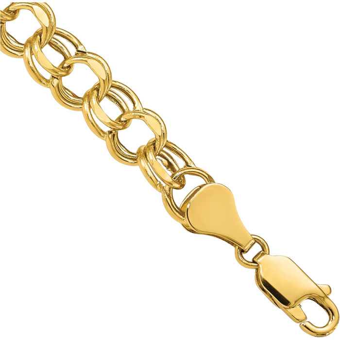 10K Solid Yellow Gold 6.5mm Double Link Chain Charm Bracelet