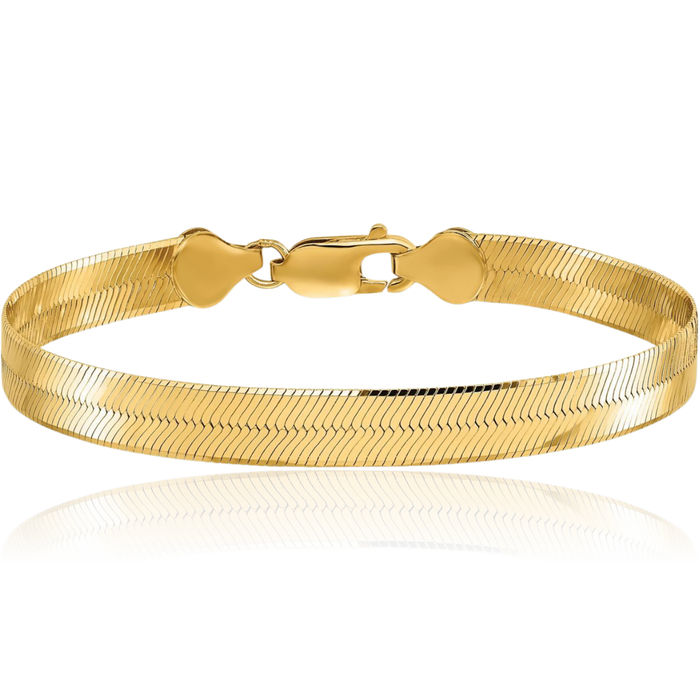 10K Solid Yellow Gold 6.5mm Herringbone Chain Bracelet