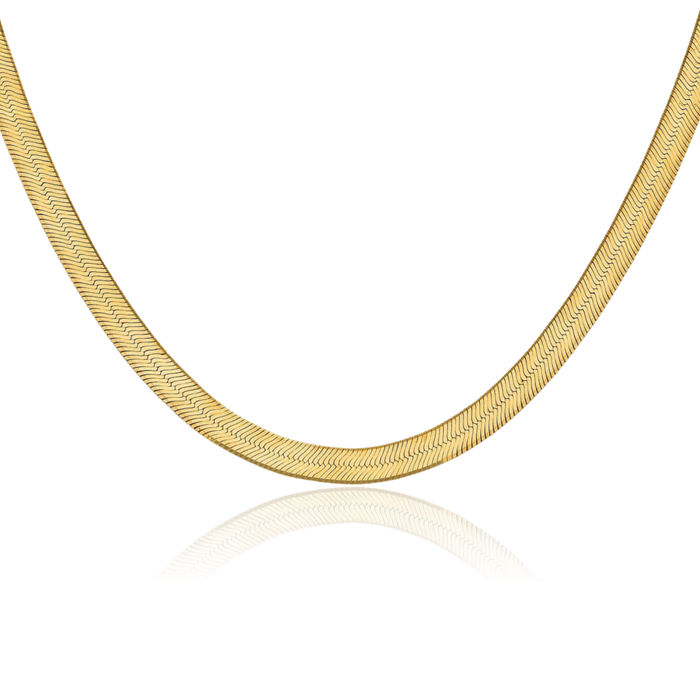 10K Solid Yellow Gold 6.5mm Herringbone Chain Necklace