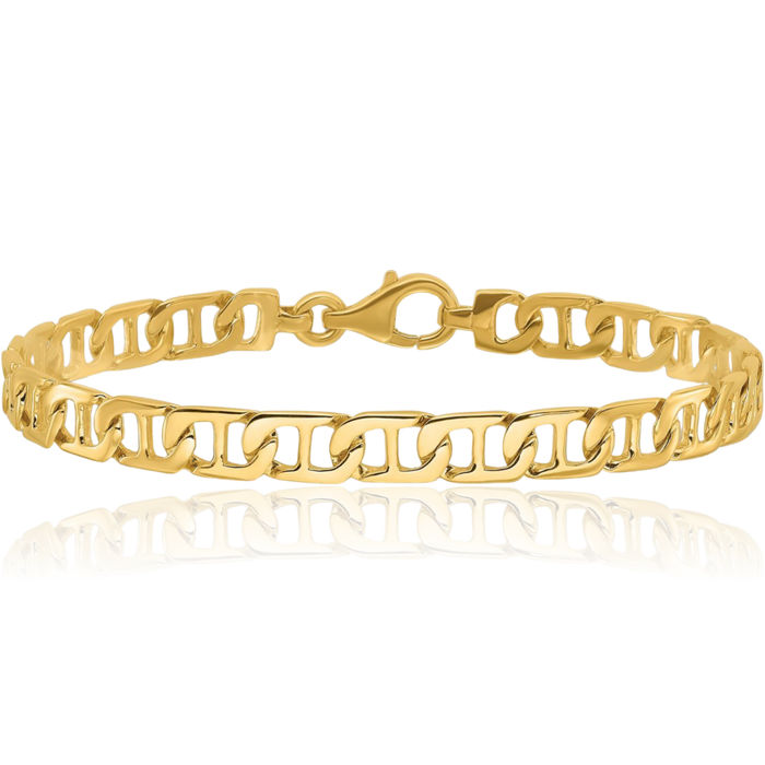 10K Solid Yellow Gold 6.5mm Anchor Mariner Link Chain Bracelet