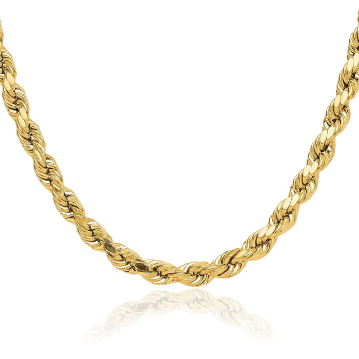 10K Solid Yellow Gold 6.5mm Rope Chain Twisted Link Necklace