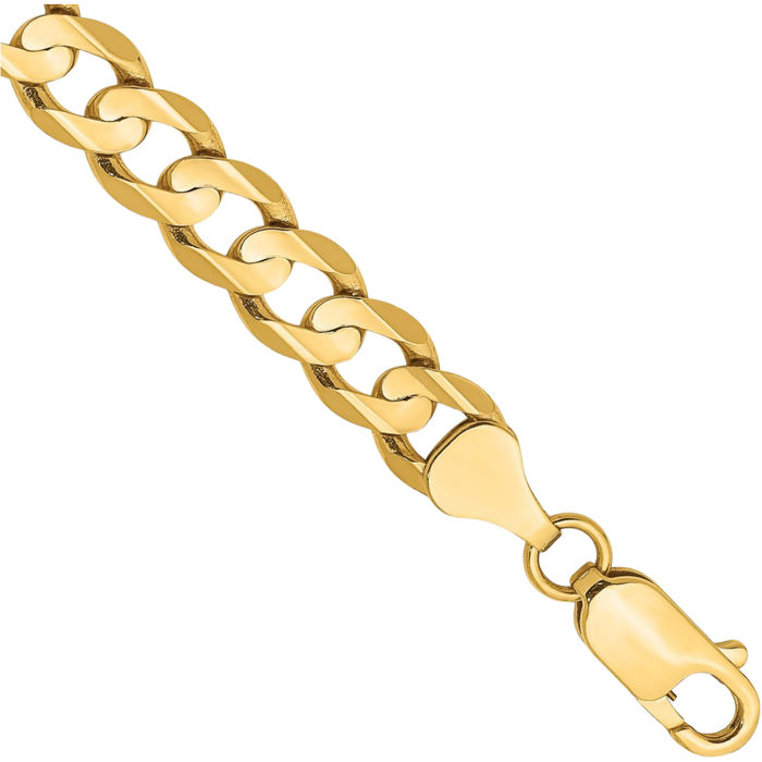 10K Solid Yellow Gold 6.75mm Concave Curb Link Chain Bracelet