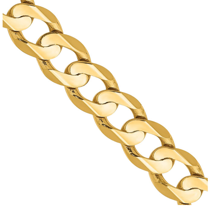 10K Solid Yellow Gold 6.75mm Concave Curb Link Chain Necklace