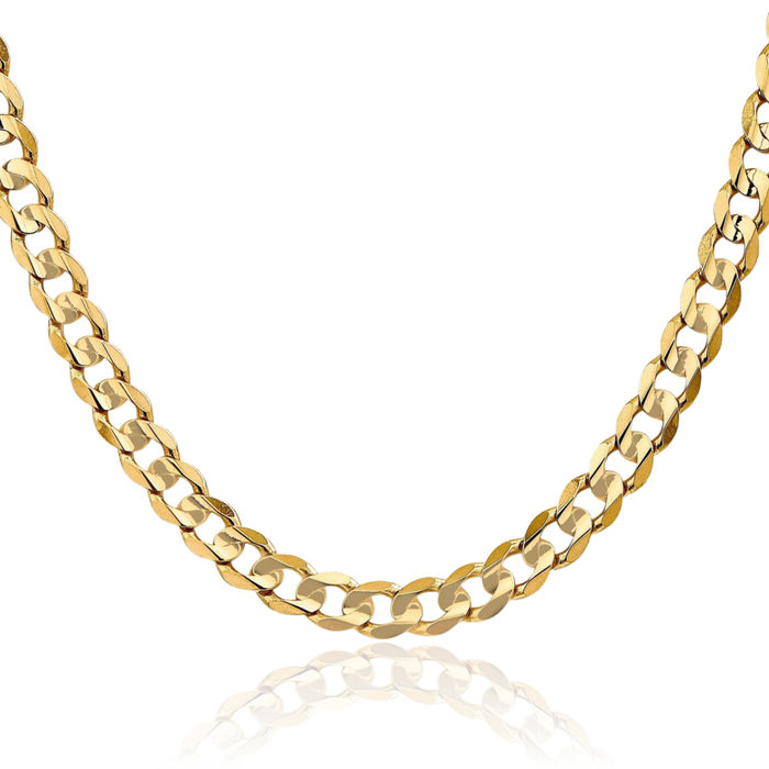 10K Solid Yellow Gold 6.75mm Concave Curb Link Chain Necklace