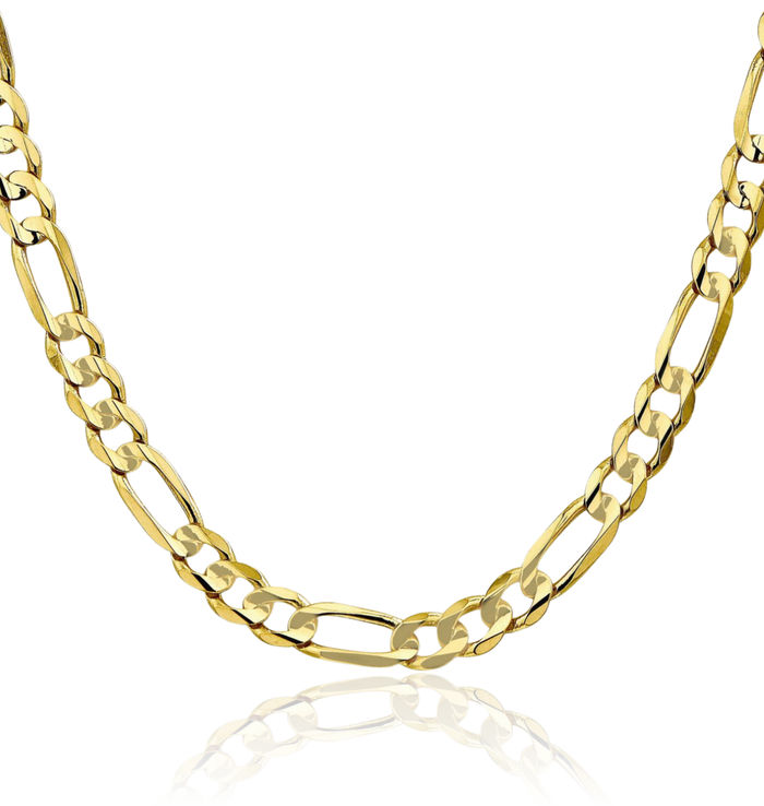 10K Solid Yellow Gold 6.75mm Concave Figaro Link Chain Necklace