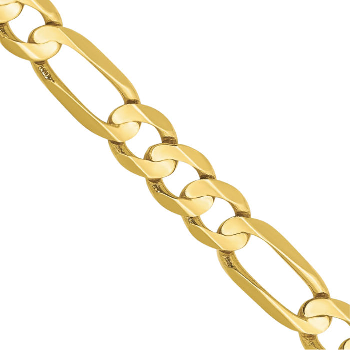 10K Solid Yellow Gold 6.75mm Concave Figaro Link Chain Necklace